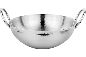 Prabha Round Bottom Stainless Steel Kadhai Heavy Gauge Hammered Kadai 1L -170mm Compatible with Gas Stove Cookware kadhai for Cooking Kadhai for Deep Frying