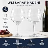 2 Li Kadeh 655 CC Oval Ağız Şeffaf Cam B&uuml;y&uuml;k Boy Kadeh Kırmızı ve Beyaz Meşrubatlar i&ccedil;in Uygun Bulaşık Makinasında Yıkanabili