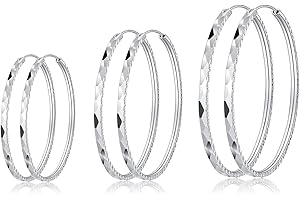 Deyanse Duże srebrne kolczyki kreolskie dla kobiet, składane kreolki, srebro 925, duże, hipoalergiczne, polerowane, średnica 40/50/60 mm, okrągłe, okrągłe, okrągłe, niekończące się kolczyki, cienkie,