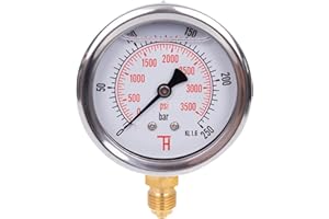 THERMIS Manometro (0-250 bar) Resistente agli urti G 1/4 connettore dal basso 63 mm 304G
