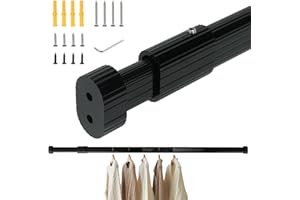 VirtuGro Kleiderstange Ausziehbar bis 70KG Teleskop Kleiderstange für Schrank Stange für Kleiderschrank Verstellbar Verdickt & Robust (Schwarz, 84-155cm)