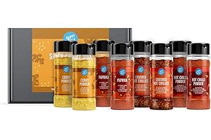 Marca Amazon - Happy Belly - Selección de especias picantes y curry (Pimentón, Curry, Guindilla), 8 Unidad (Paquete de 1)