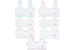 ACMEDE 7 Pieces Girls Cotton Training Bra Cartoon Elephant Crop Bra Young Girls White Sports Bras Puberty Bra Vest Children Soft Breathable Underwear Teenage Girls Crop Vest Tops