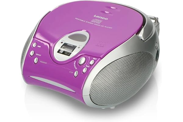 Lenco SCD24 - Lecteur CD pour enfants - Radio CD - Chaîne hi-fi - Boombox - Tuner radio FM - Mémoire de pistes - Puissance 2 x 1,5 W RMS - Fonctionne sur secteur et sur piles - Mauve