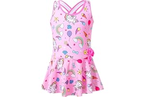 MZSYLK Girls Unicorn Swimming Costume Cute One Piece Swimwear Children Bathing Suit Thick Strap