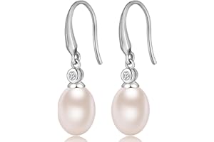 Jiamiaoi damskie, srebrne kolczyki z perłami, wiszące, perła słodkowodna, 10 mm, Srebro, perła