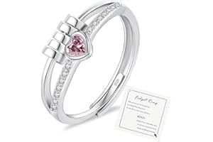 HEEYA Anxiety Ring für Damen Silber 925 Herzring mit Zirkonia Angst Ringe Offen Verstellbar Anti Stress Ring mit Perlen Spinner Fidget Ringe Frauen Hypoallergen Stimmungsring gegen Stress Unisex