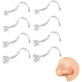 Kabwea 8 Pieces 316L Nose Piercing, Hypoallergenic Surgical Steel, Nostril, 0.3 cm, 2 mm, 0.3 cm, 3 mm