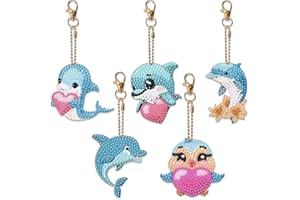 Zamety 5 Pièces Diamond Painting Enfant, Dolphin 5D Diamant Painting Enfant, Bricolage Diamond Painting Porte clé, Diamond Painting Accessoires inclus pour Adultes Enfants
