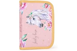 Ragusa-Trade Mädchen Kinder Pferde 1-Fach Federtasche Federmappe Schlamper, leer ohne Inhalt, rosa/beige, 20,5 x 14 x 4 cm