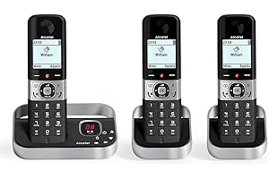 ALCATEL F890 Voice Trio - Téléphone Fixe Sans Fil DECT Avec Répondeur - Écran Graphique Haute Résolution - Mains Libres - Blocage Des Appels - Sonnerie VIP - Répondeur 50 Min - 3 Combinés - Noir/Gris