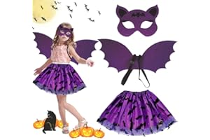 AHYDFSR 3pz Costume Pipistrello Bambina, Tutù Pipistrello Ala con Maschera, Vestito Halloween Bambino Pipistrello, Mantello Ali Nero, Pipistrello Costume Set per Halloween Carnevale Cosplay Festa Mascherata