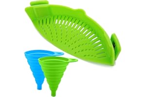Passoire en silicone avec 2 entonnoirs pliables - Fixez la passoire à la casserole pour égoutter vos aliments - FineGood