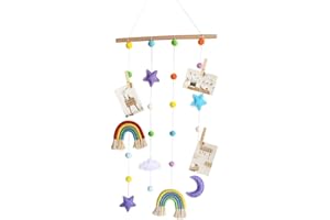 Szetosy - Gancio per foto, motivo: arcobaleno, decorazione da parete in macramè, decorazione da parete per cameretta