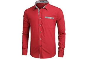 Enlision Camisa Hombre de Vestir Manga Larga Camisas Formales Boda Elegantes Camisa Casual Regular Fit con Bolsillo