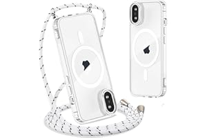 Yoedge Handykette für iPhone XS Max Hülle mit Band 6,5",Transparente Magnetisch Handyhülle [Kompatibel mit Magsafe], Necklace Schlank Dünn Silikon TPU Stoßfest Schutzhülle mit Kordel zum Umhängen,Weiß