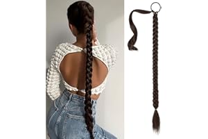 JUZIVIEE Braid Extensions Zopf Pferdeschwanz Verlängerung mit Haargummi Natürliches Kunsthaar haar Zöpfe Haarverlängerungen Zum Einflechten Lang Ponytail Braun Haarteil für Frauen 30zoll/ 75cm 093B