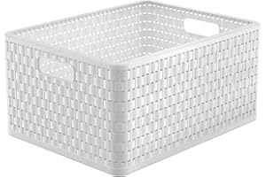 Rotho Country Caja de almacenamiento 28l en aspecto de ratán, Plástico (PP) sin BPA, blanco, A4+/28l (43.0 x 33.0 x 21.5 cm)