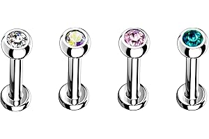 Body CAC 20g/18g/16g Small Tragus Steel Labret Flat Back Lip Straight Studs Earrings,Medical Implant Grade Helix Piercing Jewllery