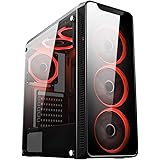 CiT Blaze PC Gaming Case, Mid-Tower ATX, 6 Halo Single-Ring Red LED Fans, Tempered Glass, Water-Cooling Ready, For…