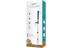 AQPET AQCLEAN Aspirarifuiti per Pulizia Fondo Acquario a Batteria Incluso Alimentatore 12 V, Nero