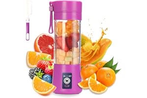 DOUBLECARE Przenośny blender, osobista wyciskarka do soku, ręczny mikser do owoców o pojemności 380 ml, ładowany przez USB, z 6 ostrzami Power Blender, podróżny, do smoothie i koktajli, fioletowy