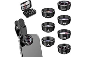 Textiluxe Objetivo para movil 7 en 1,lobjetivo Ojo de pez de 210°,Gran Angular de 120°,Objetivo Macro (25x),Filtro CPL/Star para iPhone Samsung y la mayoría de Smartphones (Negro obsidiana)