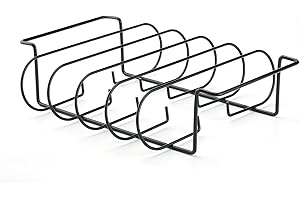Joyan Non-Stick Rib Rack Pork for Smoker, BBQ Rib Racks for Smoking, Gas Smoker or Charcoal Grill, Holds Up to 5 Baby Back Ribs, Grilling & Barbecue Gifts for Men (31 cm x 25 cm x 7.3 cm, Black)