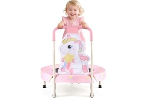 FUNLIO 27" Unicorn Mini Trampoline for Toddlers, Small Trampoline with Safety Handle, Rainbow Fairy Unicorn Jumping Toy for Younger Kids, Foldable & Portable for Indoor/Outdoor Fun, CPC&CE Certified