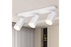 Aigostar Lampara Techo Focos Blanco Orientable, Moderno Plafón de Techo con 3 Focos Gu10, Aplique Techo para Interior Ajustables y Giratorios, Foco de techo Para Pasillos Comedores, Sin Bombilla