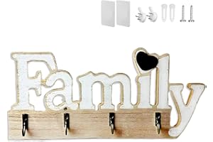 Echehi Portachiavi da Parete in legno Home Deco, Autoadesivo o Forato 3 Modi Installazione Portachiavi da Muro, Appendichiavi da Muro Per la Casa, Blanco