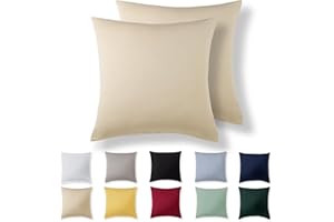 Alreya Juego de 2 Fundas de Almohada 100% Algodón Jersey 65 x 65 cm - Beige - Funda de Cojín para Cama - 65x65 cm Fundas de Cojínes de sofá hipoalergénica