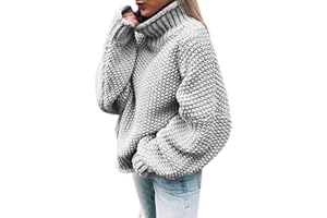 Onsoyours Col Montant Manche Longue Oversize Pull Tricoté Col Roulé Sweater Femme Chandail Mode Sweatshirt Pullover Tops