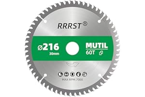RRRST Brzeszczot do Piły Tarczowej 216x30mm 60T for MultiMaterial, do Aluminium, Miedź, Drewna, Sklejki, Laminatu, Płyt Kartonowo-Gipsowych, Plastiku
