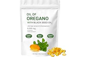 GIURUI Oil of Oregano Softgels,2 in 1 6000mg Oil of Oregano with Black Seed Oil 200mg,Oregano Oil Supplement Capsules,Easily Absorbable,Non-GMO,Gluten Free Formula,Natural, Pure, Potent Softgels (1)