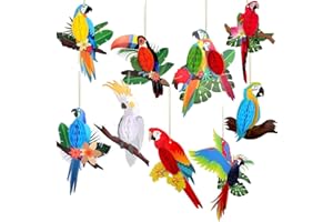 BOSOIRSOU 9 piezas Pájaros Tropicales Recortables de nido de abeja, Colgantes Papel de loro Recortables Hawaiano Playa de Verano Fiesta Luau Decoración Safari Decoración de Aulas Selva tropical