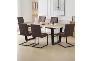 Hallowood Furniture Dudley Large Dining Table and Chairs Set 6, Kitchen Table with U Shaped Metal Legs (180cm) and Deluxe Leather Effect Chairs, Dining Table Set for Home and Office