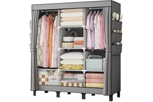 lishbie Portable closet, bedroom armoire, clothes storage box,simple hanging clothes wardrobe, suitable for bedrooms,dormitories and rented houses. 51" W*17.7" D*67.7" H(Grey)