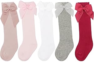 DRESHOW Calcetines hasta la Rodilla para Niña Calcetines de Vestir para Niño Pequeño Calcetín con Lazo para Bebé Calcetín Infantiles de Algodón