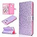 Produktbild HopMore Huawei Y7 2018 / Honor 7C Leder Hülle mit Kartenfach Klappbar Glitzer Muster Design Silikon Bumper Ledertasche Huawei Honor 7C / Y7 2018 Handyhülle Stoßfest Standfunktion Holster Schutzhülle Tasche Schale Magnetverschluss Cover Case - Lila