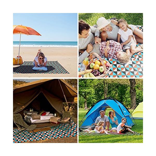 Picnic Beach Blanket Mat with Waterproof Sandproof Backing 2018 New Large Lightweight Foldable As Backpack with Handle to Carry Toy Polyester Beach Rug with 4 Loops for 6 Adults Outdoor Camping Hiking - Image 5