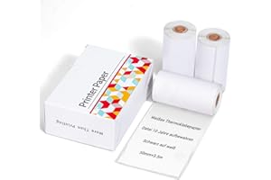 ‎ASPRINK T02 Thermopapier für Fotodrucker, weißes selbstklebendes Papier, kompatibel mit allen T02 Minidruckern, Schwarz auf Weiß für Tagebuch, Foto, Aufgabenliste, 50 mm x 3,5 m, 3 Rollen, 10 Jahre haltbar