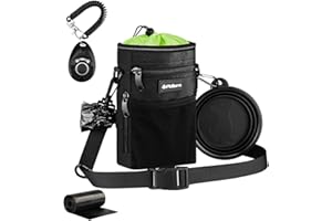 Philorn Dog Training Treats Pouch, Water-Resistant Reflective Pet Dog Treat Pouch Bag with Poop Bag and Built-in Dispenser, Collapsible Bowl, Clicker, Easy-to-Clean Liner Design, 3 Ways to Wear