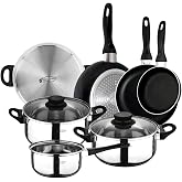 San Ignacio - 3-piece cookware set (1.6L, 2.3L, 3.3L) in stainless steel and set of 3 pans (16-20-24 cm) in pressed aluminium