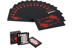 Joyoldelf Poker Spielkarten Wasserdichtes Schwarze Pokerkarten mit Rosenmuster & Blumenrücken, klassisches Zauber Trickwerkzeug