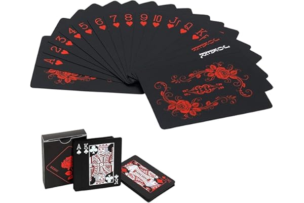 joyoldelf Jeu de Cartes Poker à Jouer en PVC Imperméable Innovant Cartes de Poker en Plastique avec Le Dos Noir pour Le Tour de Cartes, Le Tour de Magie et la Partie (Rouge)