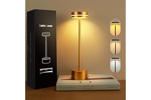 VKH Lampada da comodino LED senza fili in metallo dorata, 3 modalità di luce, touch e ricarica USB-C, lampada da tavolo moderna per camera da letto, soggiorno, ufficio o tavolo da pranzo