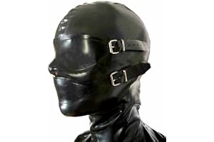 WXLPCGO Svart latexmask huvudskydd med munplugg latex ansikte huva gummi huvudmask exponerade ögon och mun för cosplay klubbkläder