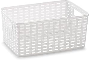 PLASTIC FORTE Rattan Cesta, Blanco, 29 x 19,5 x 13