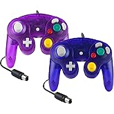 Hovlian 2 Pack NGC Controllers,Classic Wired Controller for Wii Game cube Console(Clear Purple and Blue)
